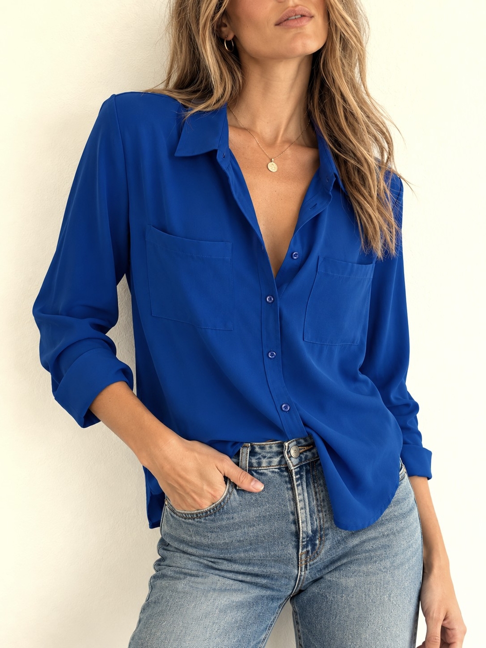 APT. 9 Essentials Royal Blue Button Down Blouse Size Large